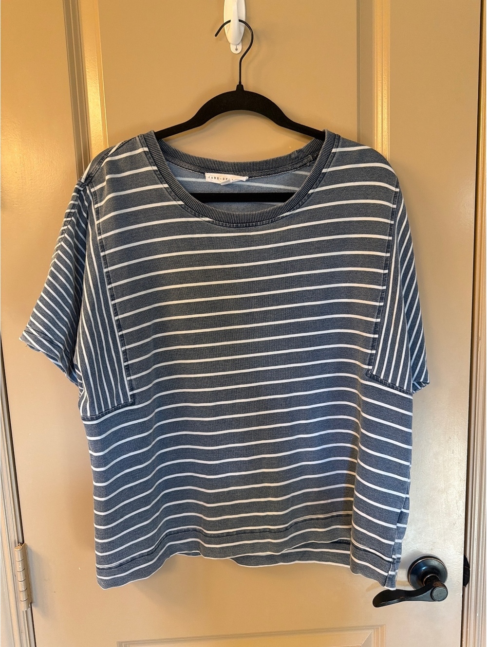 Jane + Delancey Women's Large Blue and White Striped Short Sleeve Shirt
